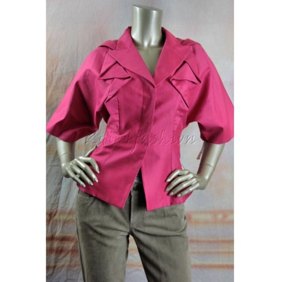 $2990 New ANDREW GN Fuchsia Pink Stylish Origami Peplum Hem Jacket 4 - Picture 4 of 8